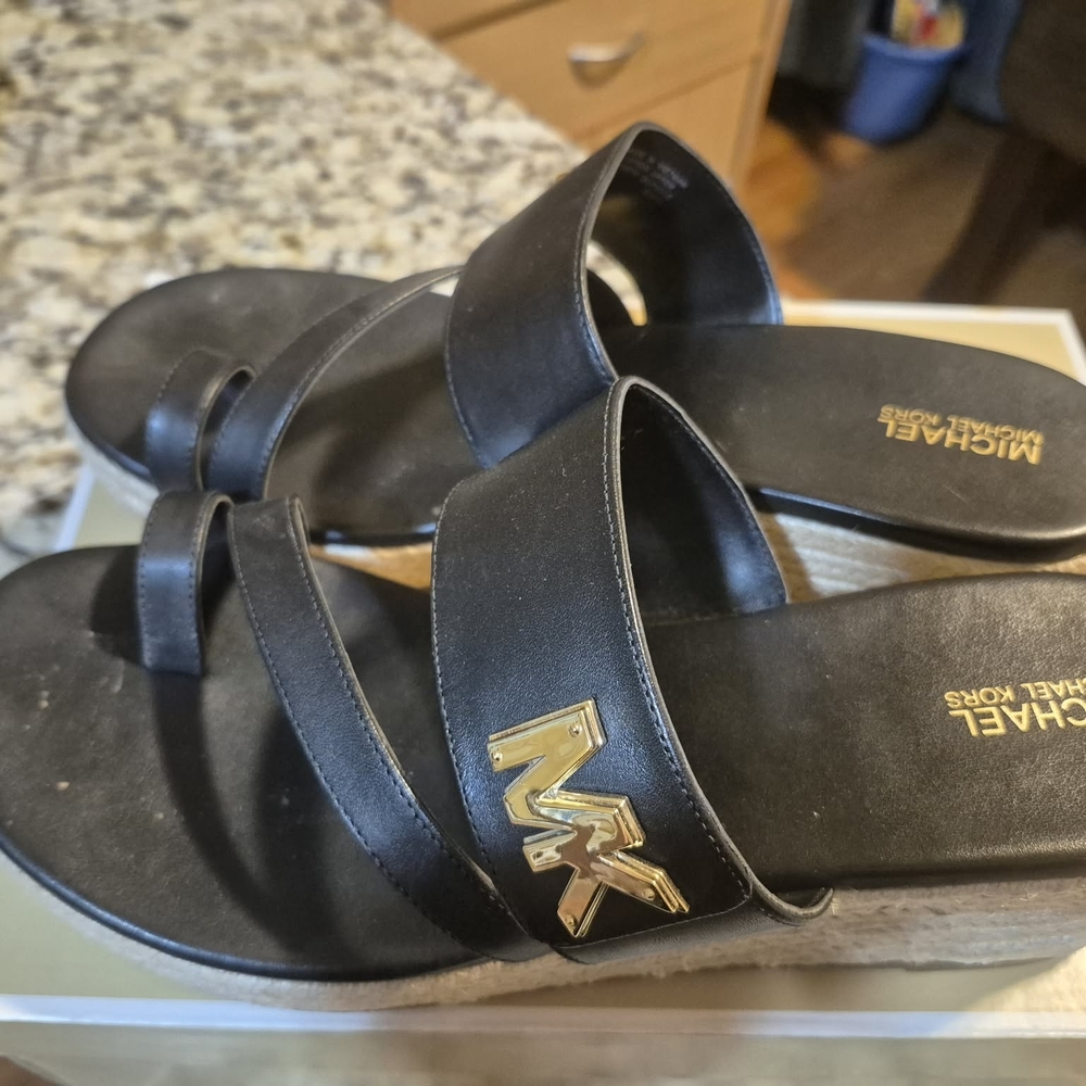 Michael Kors Black Sandals with Gold Accent